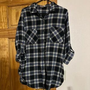 Black and White Plaid Button-Up Shirt